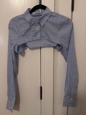 Weekday white/blue striped cropped button-up shirt